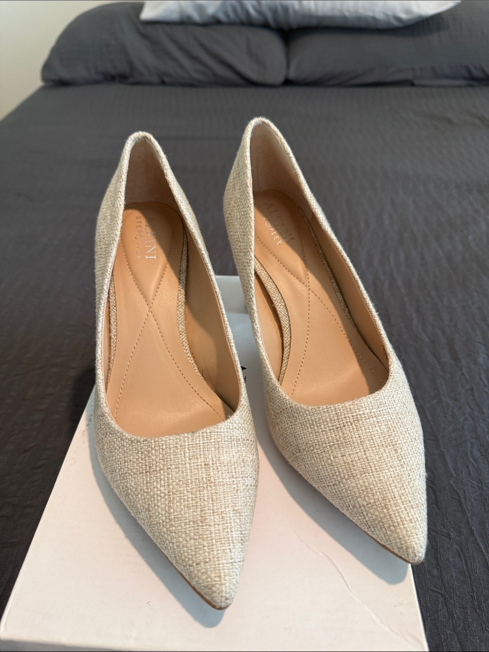 Alfani Women's Pointed-Toe Pumps in Light Beige Linen